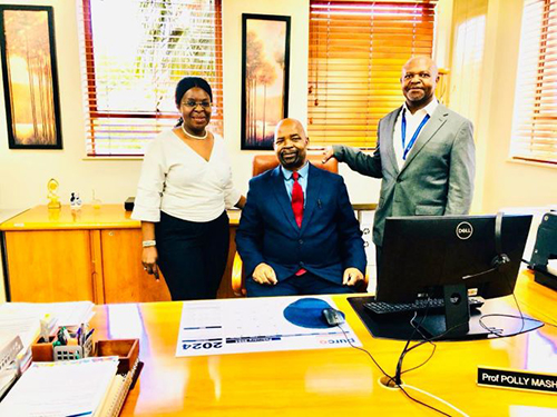 Prof Tinyiko Maluleke Vice-Chancellor and Principal with Dr Elikanah Lumadi and Prof Polly Mashigo